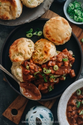 Scallion biscuits and char siu gravy