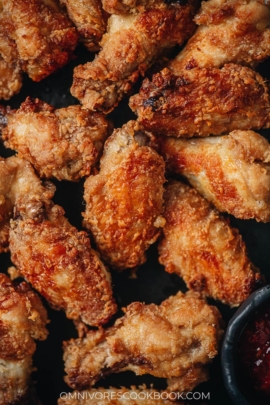 Air fryer Chinese chicken wings close up